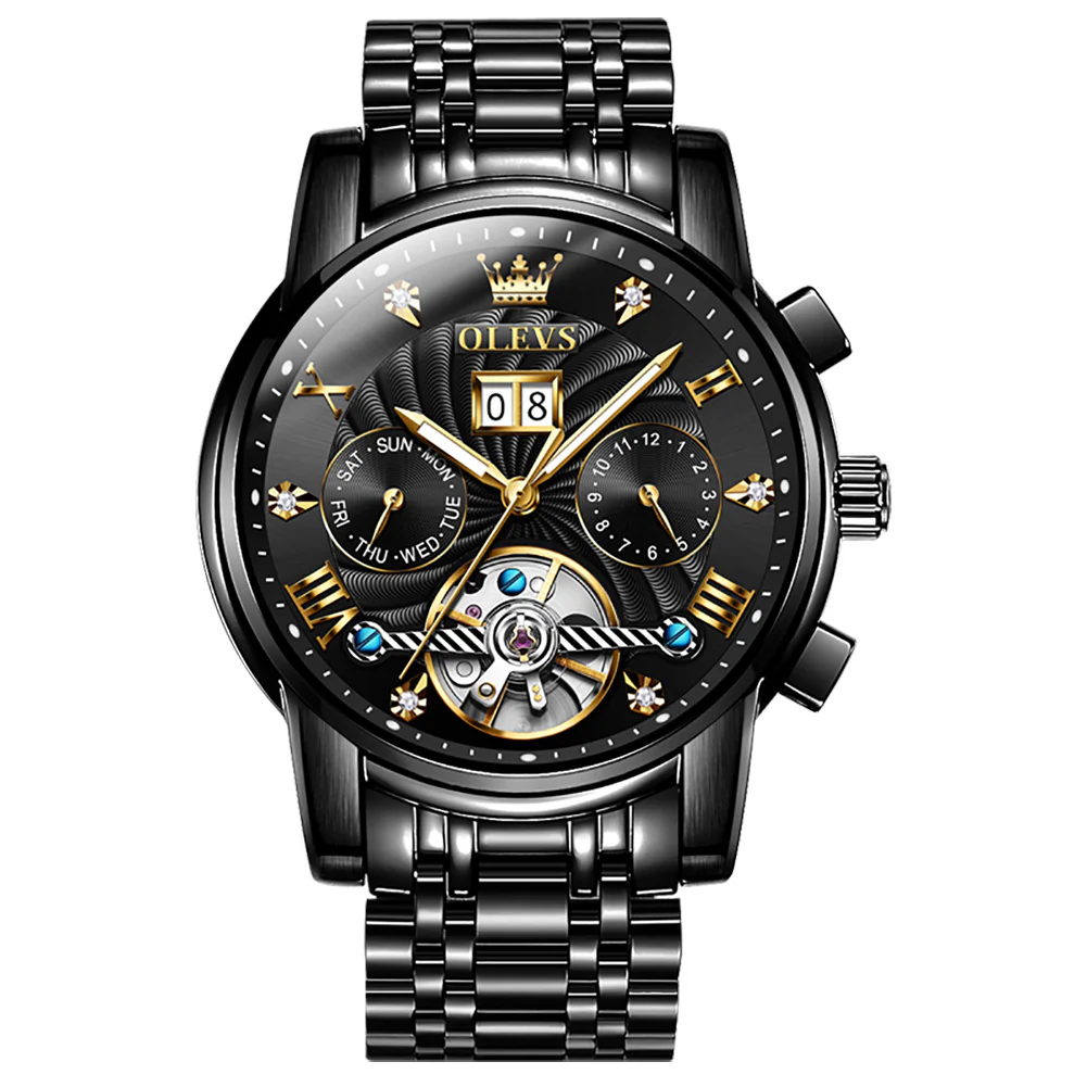 OLEVS 9910 Automatic Watches for Men Gold Luxury Dress Wrist Watch Self Winding Mechanical Skeleton Tourbillon Watch - Image 36