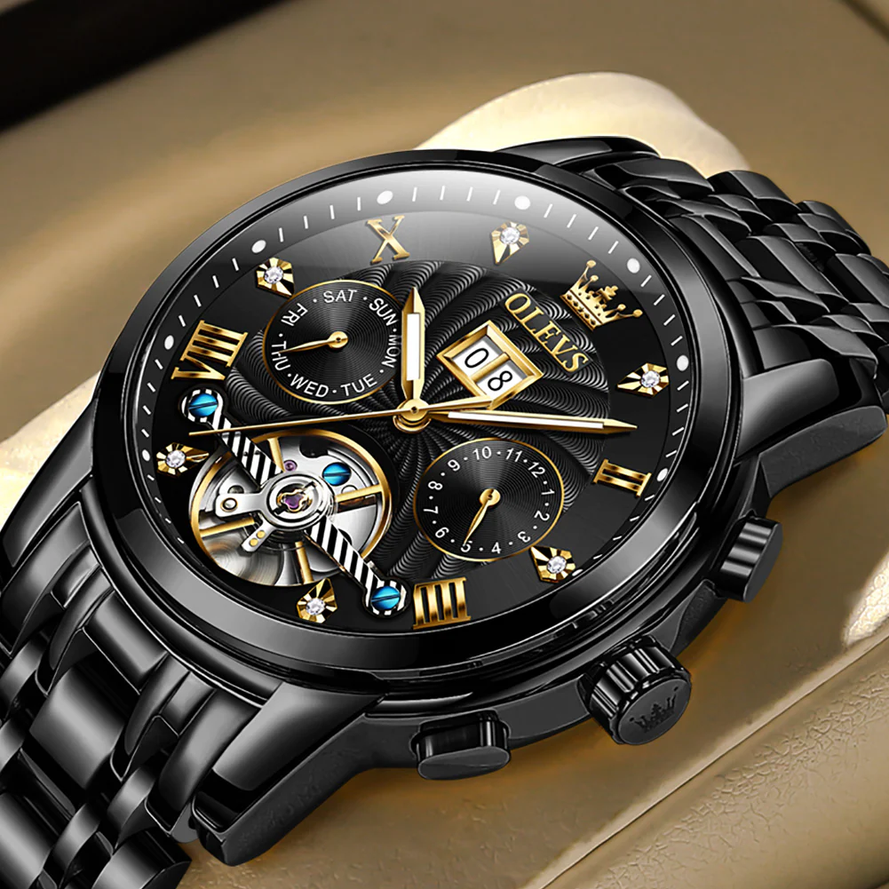 OLEVS 9910 Automatic Watches for Men Gold Luxury Dress Wrist Watch Self Winding Mechanical Skeleton Tourbillon Watch - Image 39