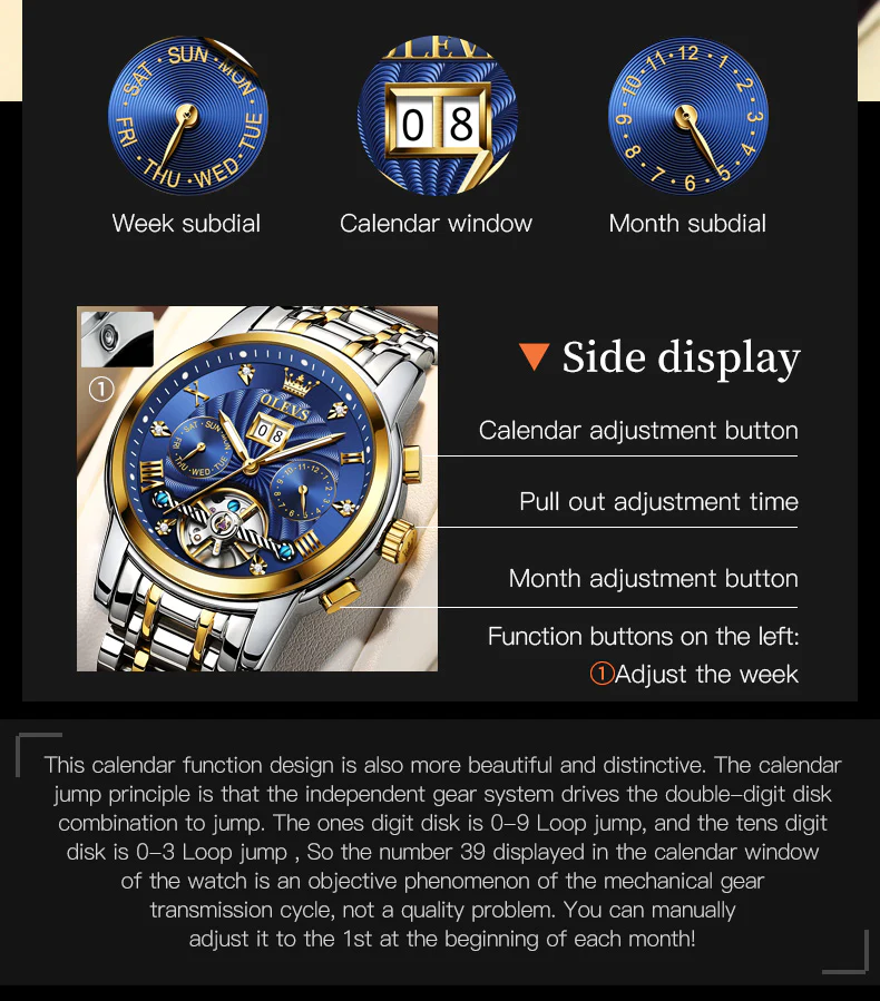 OLEVS 9910 Automatic Watches for Men Gold Luxury Dress Wrist Watch Self Winding Mechanical Skeleton Tourbillon Watch - Image 5