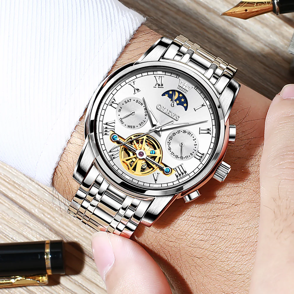 OLEVS 6617 Mens Automatic Watches Skeleton Tourbillon Mechanical Self Winding Luxury Dress Wrist Watch Waterproof Luminous Watch Gifts - Image 10