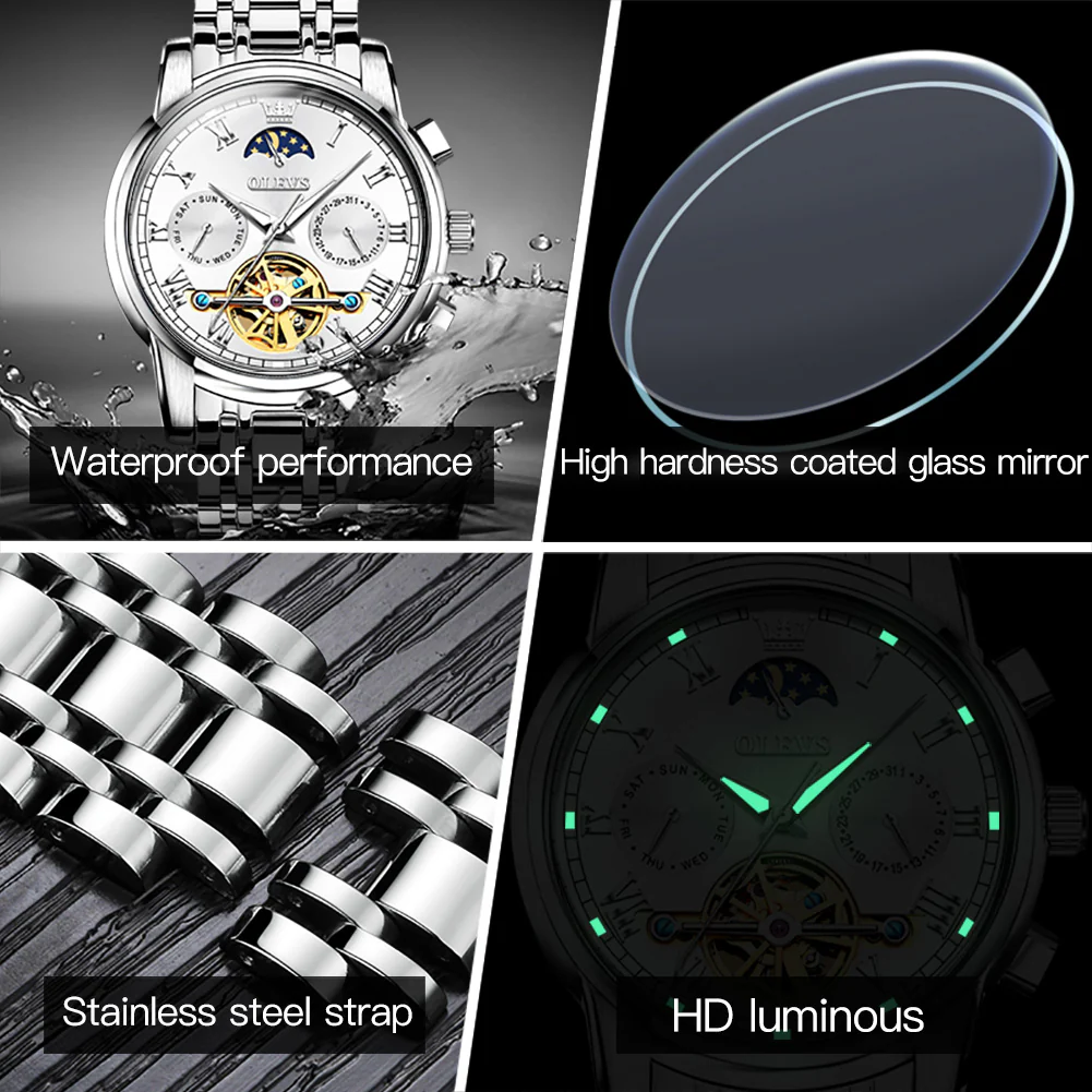 OLEVS 6617 Mens Automatic Watches Skeleton Tourbillon Mechanical Self Winding Luxury Dress Wrist Watch Waterproof Luminous Watch Gifts - Image 13