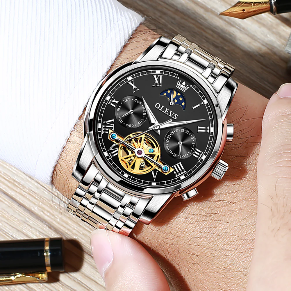 OLEVS 6617 Mens Automatic Watches Skeleton Tourbillon Mechanical Self Winding Luxury Dress Wrist Watch Waterproof Luminous Watch Gifts - Image 17