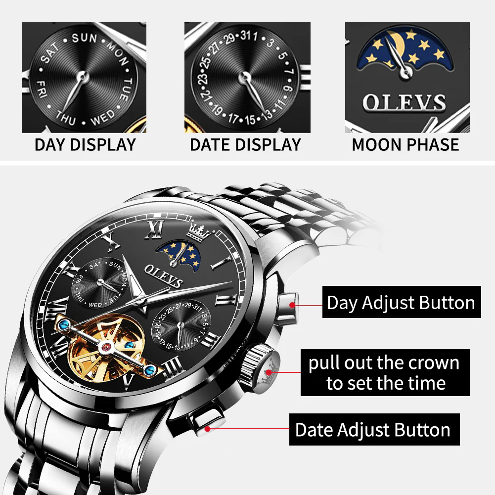 OLEVS 6617 Mens Automatic Watches Skeleton Tourbillon Mechanical Self Winding Luxury Dress Wrist Watch Waterproof Luminous Watch Gifts - Image 19