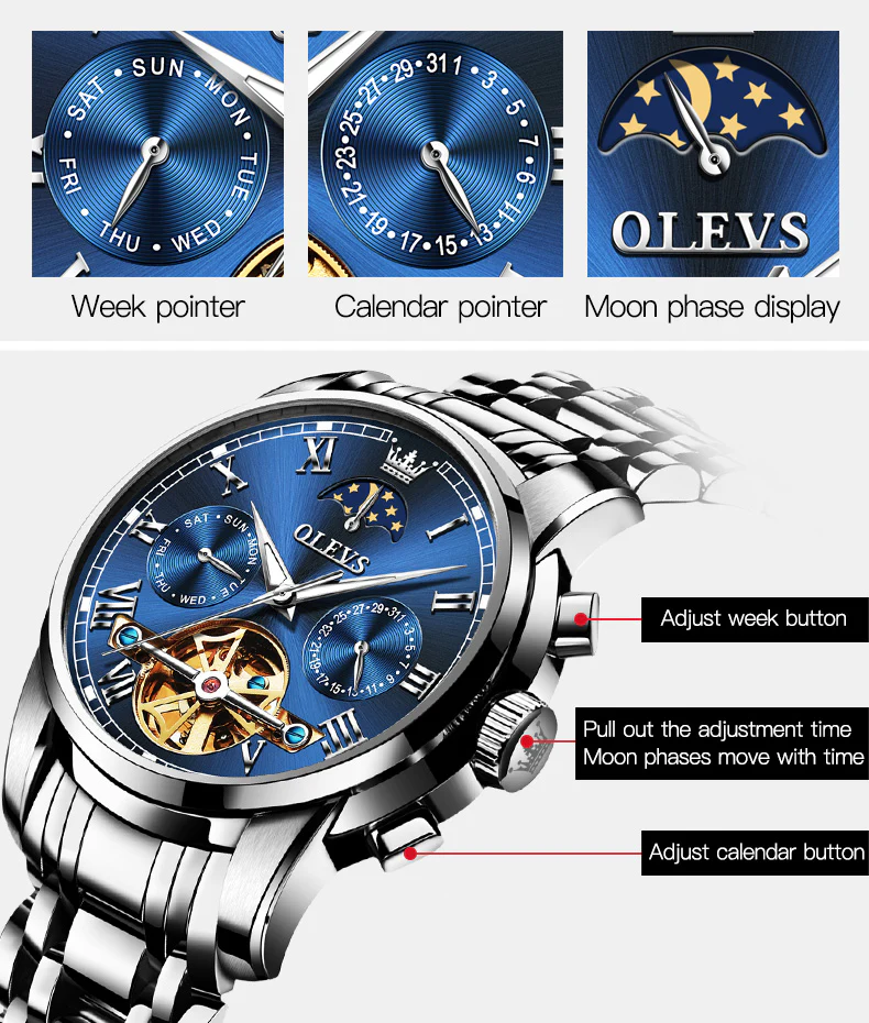 OLEVS 6617 Mens Automatic Watches Skeleton Tourbillon Mechanical Self Winding Luxury Dress Wrist Watch Waterproof Luminous Watch Gifts - Image 26