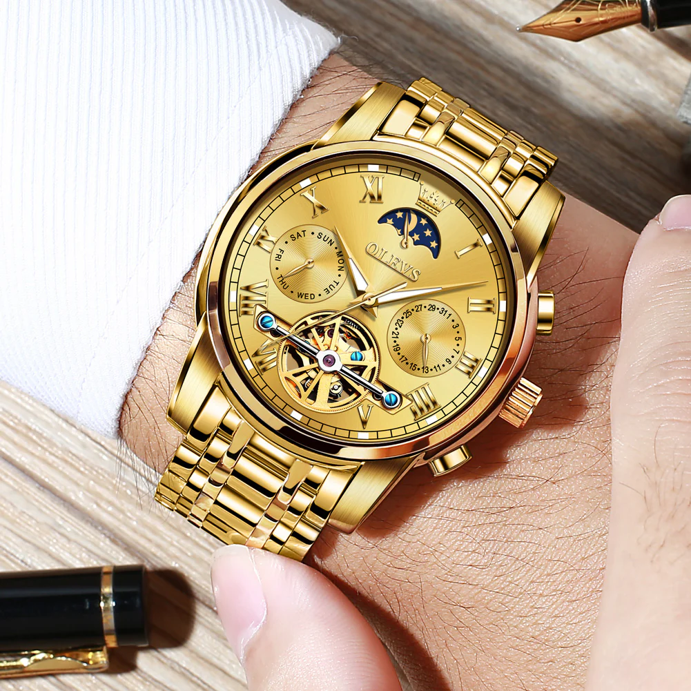 OLEVS 6617 Mens Automatic Watches Skeleton Tourbillon Mechanical Self Winding Luxury Dress Wrist Watch Waterproof Luminous Watch Gifts - Image 3