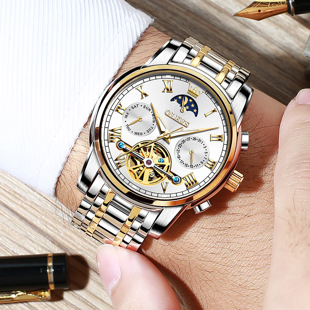 OLEVS 6617 Mens Automatic Watches Skeleton Tourbillon Mechanical Self Winding Luxury Dress Wrist Watch Waterproof Luminous Watch Gifts - Image 31