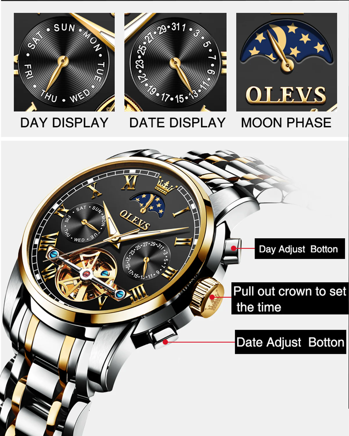 OLEVS 6617 Mens Automatic Watches Skeleton Tourbillon Mechanical Self Winding Luxury Dress Wrist Watch Waterproof Luminous Watch Gifts - Image 40