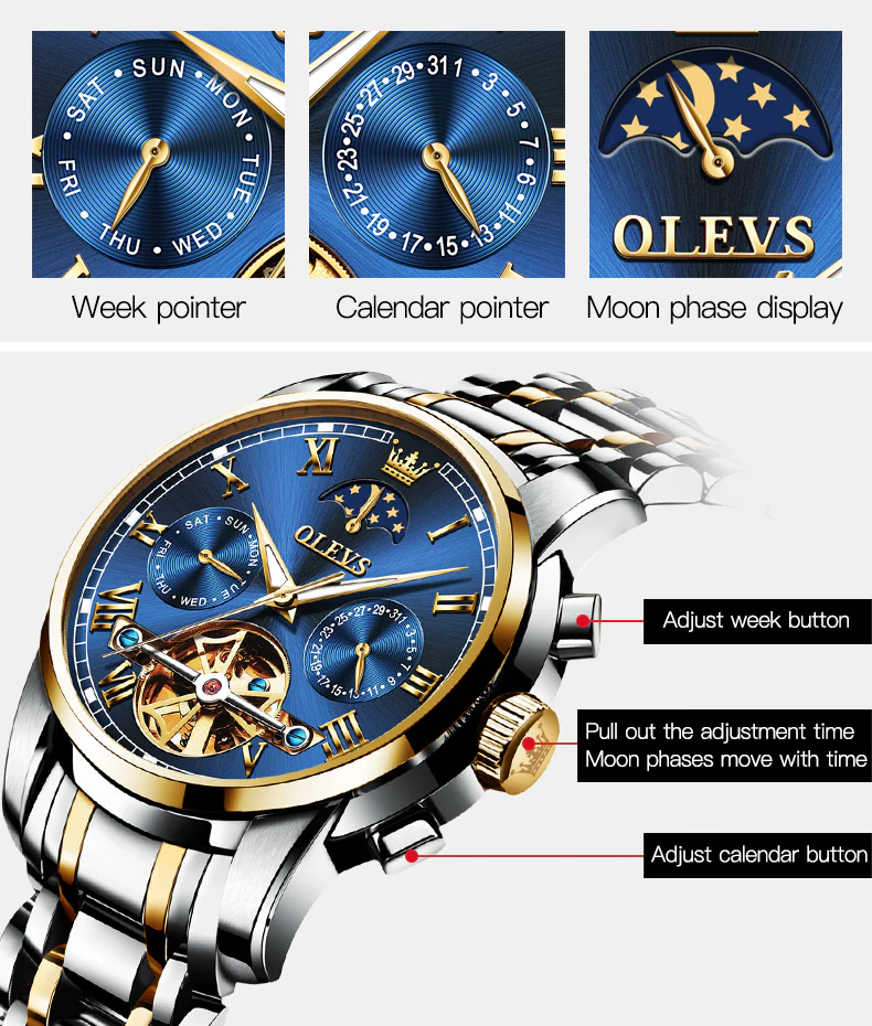 OLEVS 6617 Mens Automatic Watches Skeleton Tourbillon Mechanical Self Winding Luxury Dress Wrist Watch Waterproof Luminous Watch Gifts - Image 47