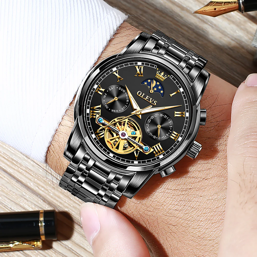 OLEVS 6617 Mens Automatic Watches Skeleton Tourbillon Mechanical Self Winding Luxury Dress Wrist Watch Waterproof Luminous Watch Gifts - Image 59