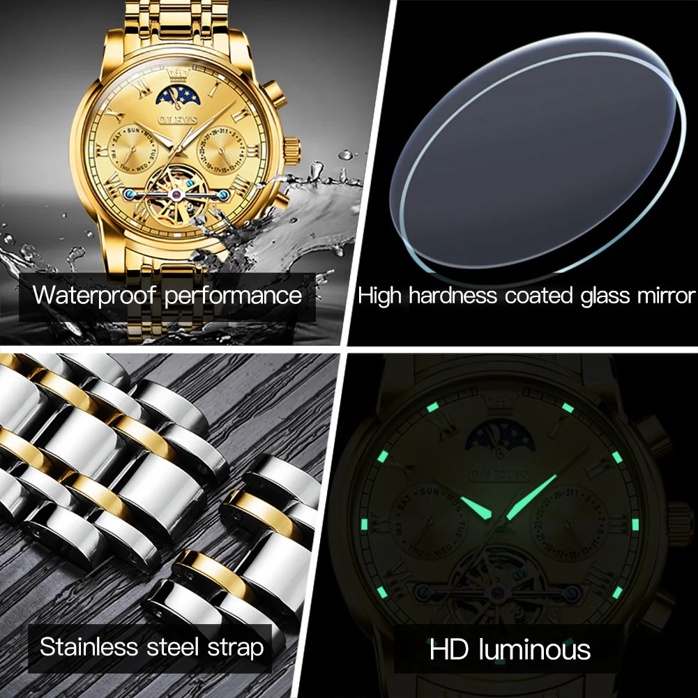 OLEVS 6617 Mens Automatic Watches Skeleton Tourbillon Mechanical Self Winding Luxury Dress Wrist Watch Waterproof Luminous Watch Gifts - Image 6