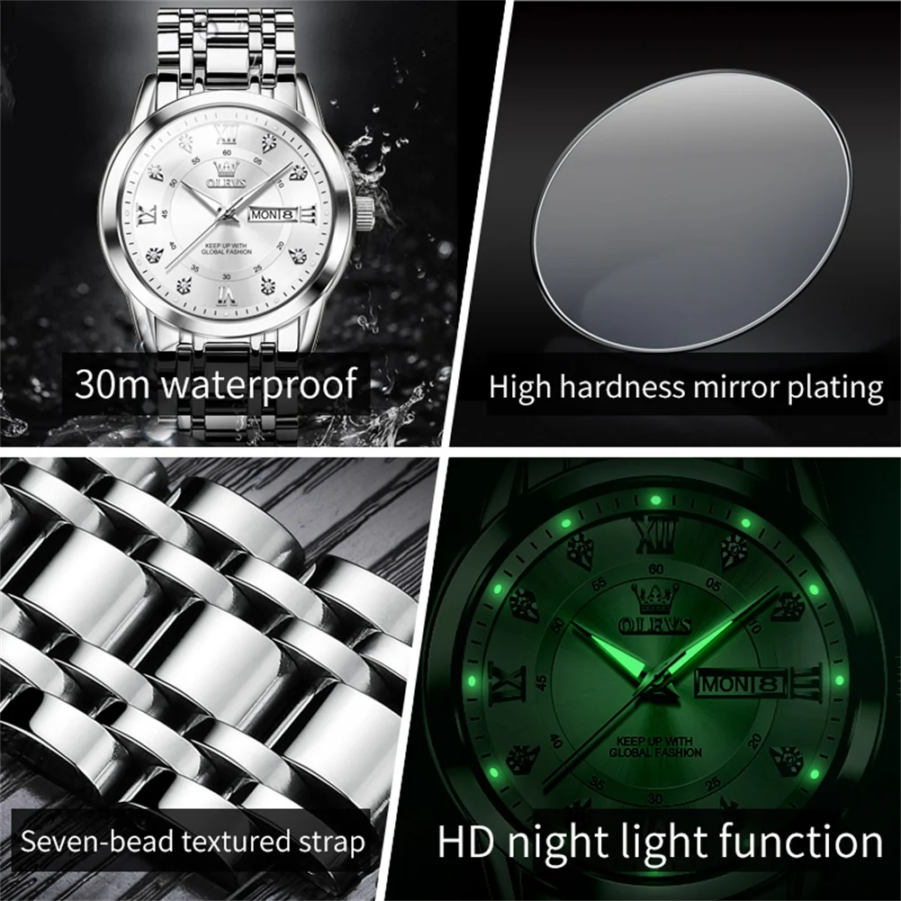 OLEVS 5513 Mens Watch Diamond Stainless Steel Waterproof Watches for Men - Image 23