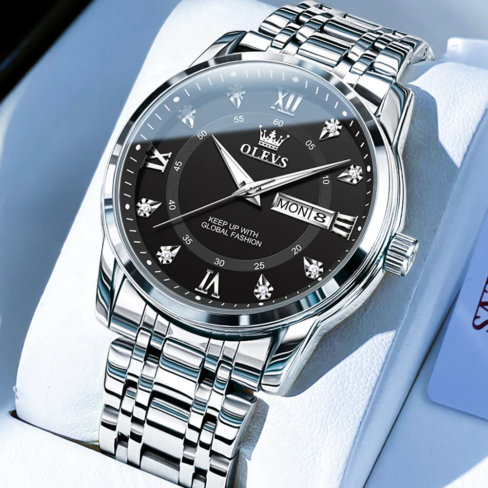 OLEVS 5513 Mens Watch Diamond Stainless Steel Waterproof Watches for Men - Image 33