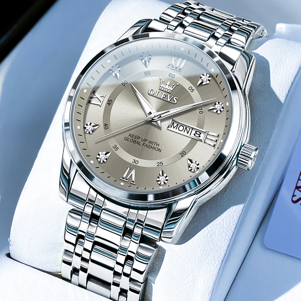 OLEVS 5513 Mens Watch Diamond Stainless Steel Waterproof Watches for Men - Image 34
