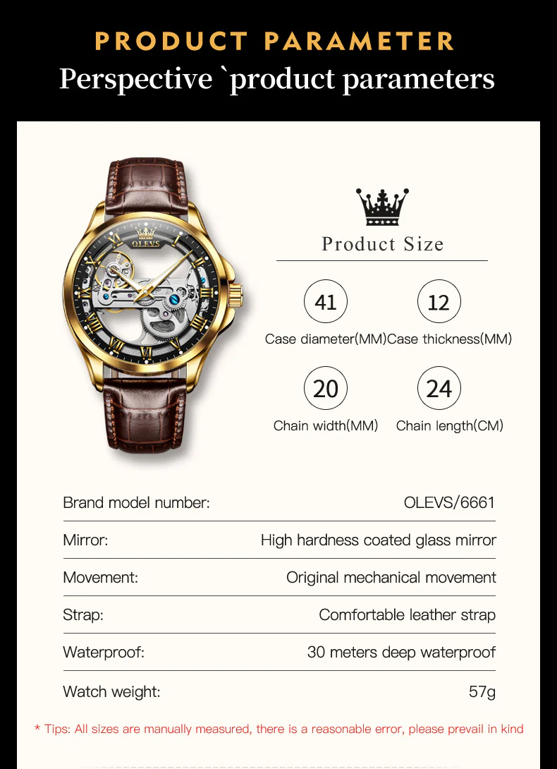 OLEVS 6661 Skeleton Watches for Men Automatic Self Winding Mechanical Luxury Dress Waterproof Luminous Men Wrist Watch - Image 13