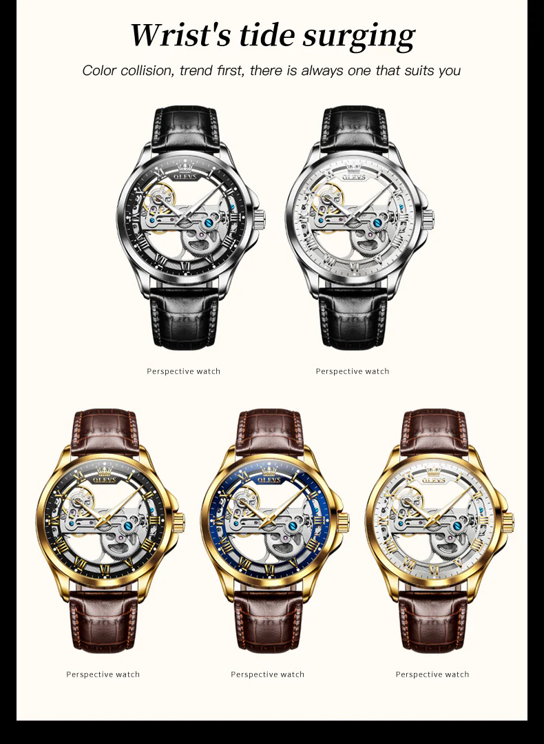 OLEVS 6661 Skeleton Watches for Men Automatic Self Winding Mechanical Luxury Dress Waterproof Luminous Men Wrist Watch - Image 14