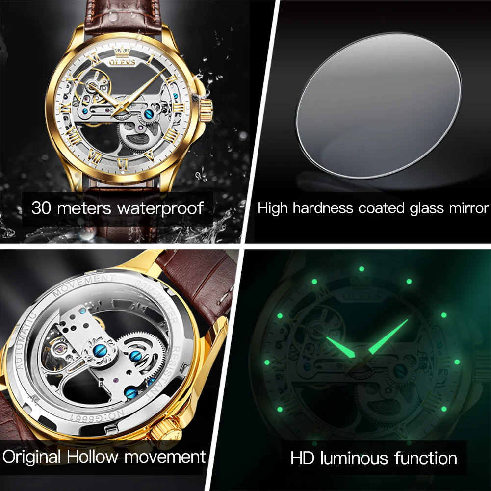 OLEVS 6661 Skeleton Watches for Men Automatic Self Winding Mechanical Luxury Dress Waterproof Luminous Men Wrist Watch - Image 19