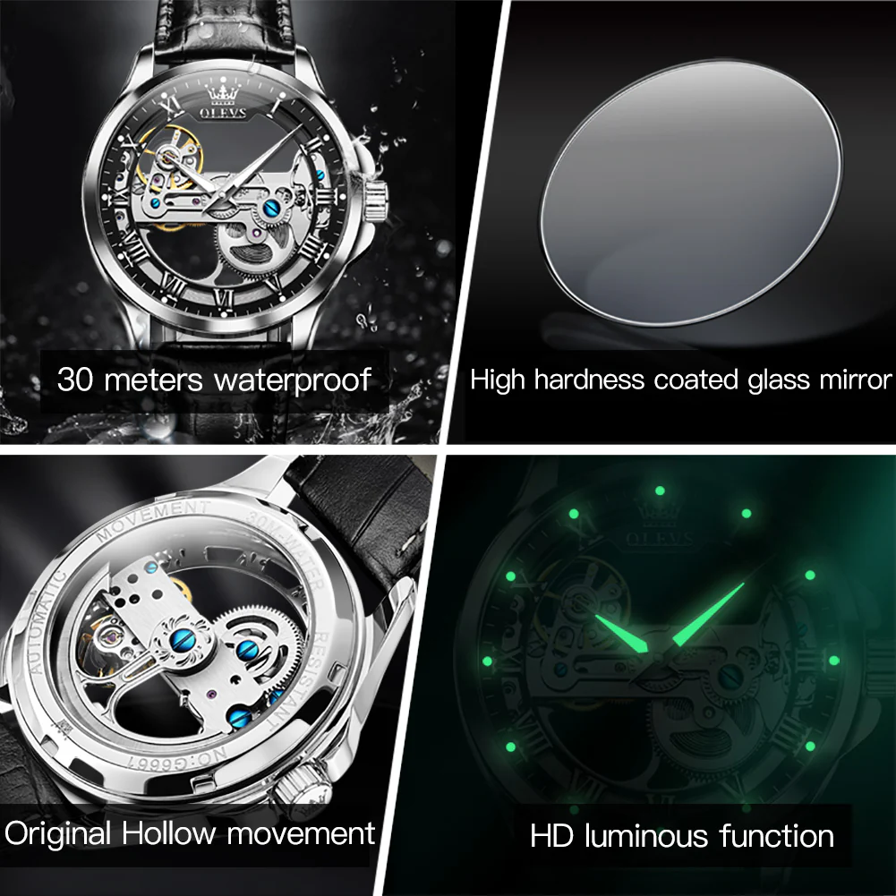 OLEVS 6661 Skeleton Watches for Men Automatic Self Winding Mechanical Luxury Dress Waterproof Luminous Men Wrist Watch - Image 26