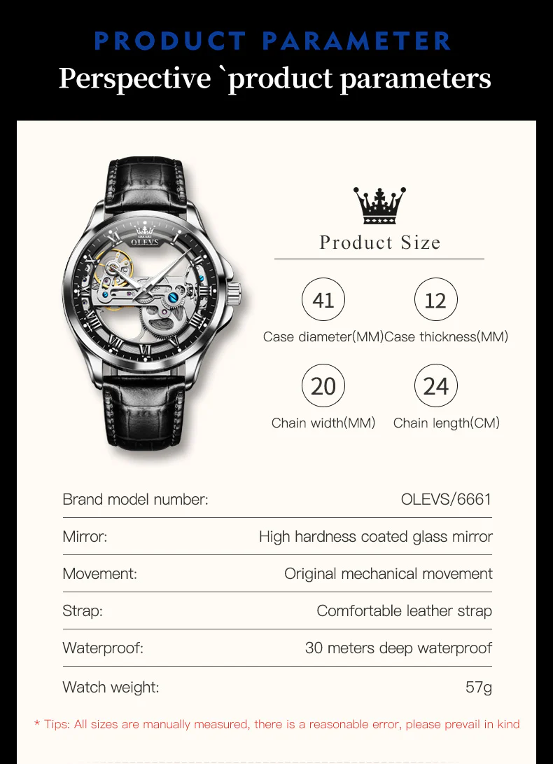 OLEVS 6661 Skeleton Watches for Men Automatic Self Winding Mechanical Luxury Dress Waterproof Luminous Men Wrist Watch - Image 27