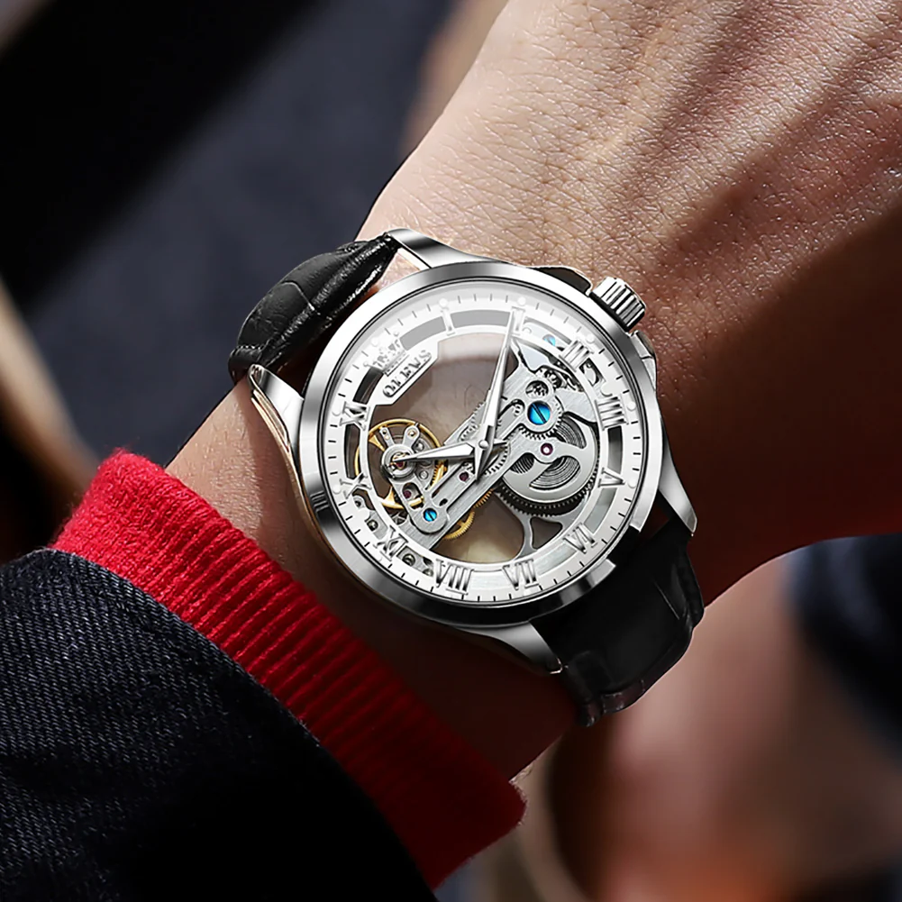OLEVS 6661 Skeleton Watches for Men Automatic Self Winding Mechanical Luxury Dress Waterproof Luminous Men Wrist Watch - Image 30
