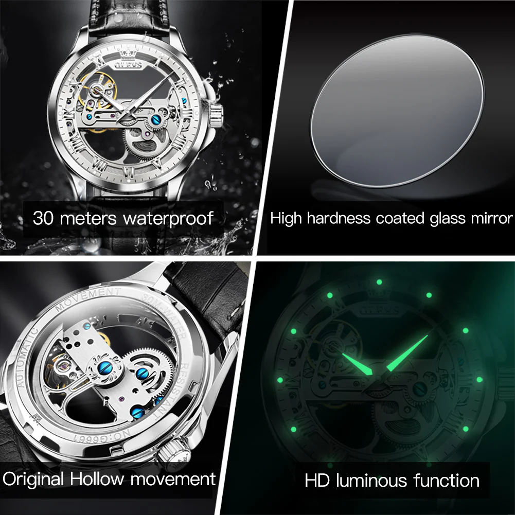 OLEVS 6661 Skeleton Watches for Men Automatic Self Winding Mechanical Luxury Dress Waterproof Luminous Men Wrist Watch - Image 33