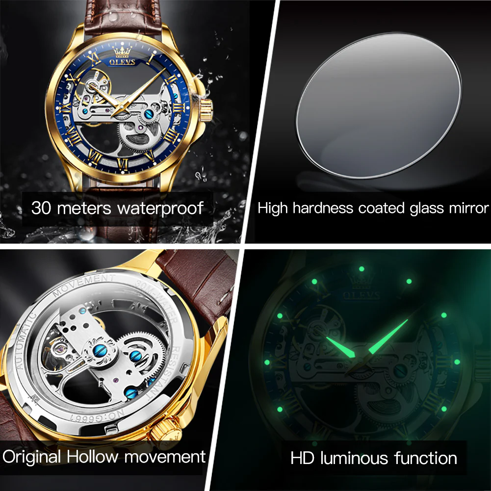 OLEVS 6661 Skeleton Watches for Men Automatic Self Winding Mechanical Luxury Dress Waterproof Luminous Men Wrist Watch - Image 5