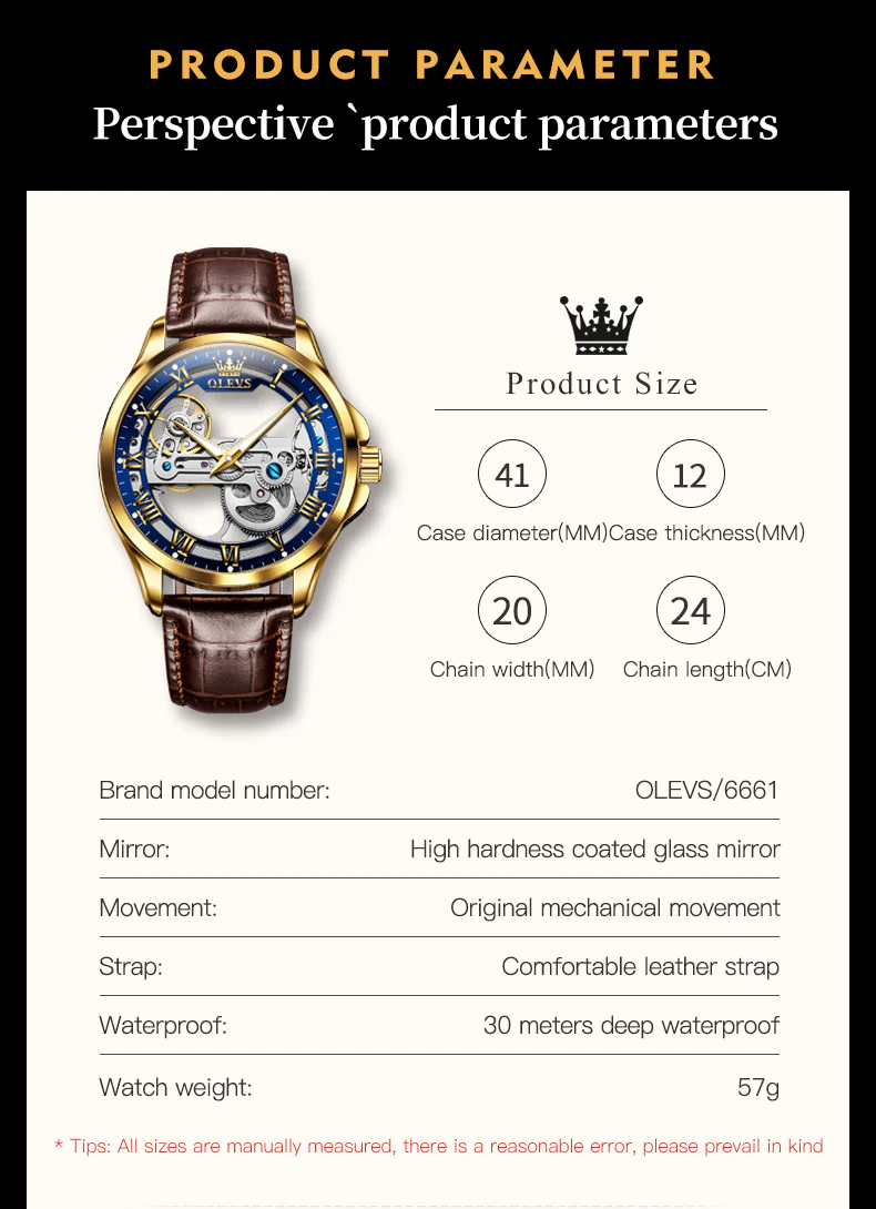 OLEVS 6661 Skeleton Watches for Men Automatic Self Winding Mechanical Luxury Dress Waterproof Luminous Men Wrist Watch - Image 6