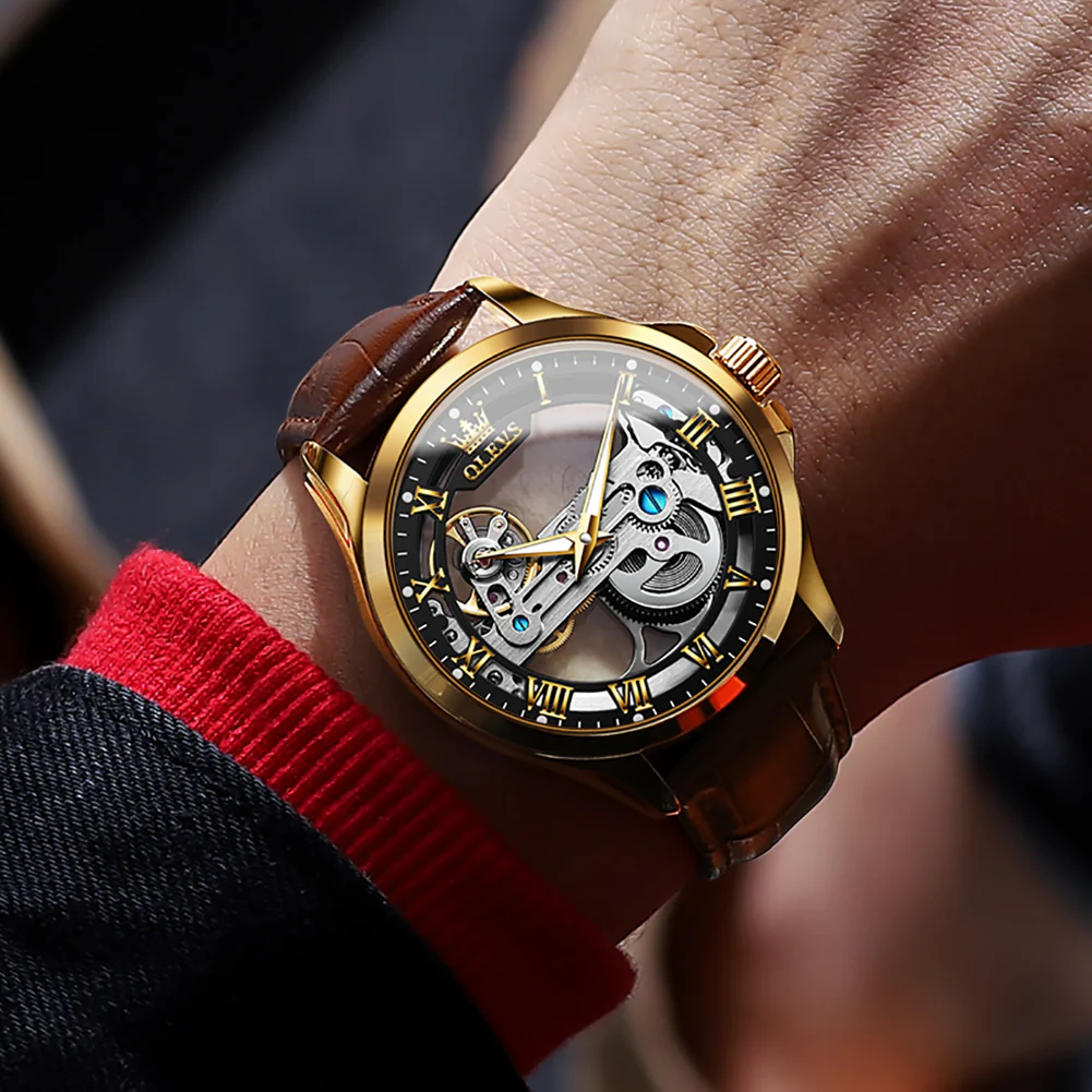 OLEVS 6661 Skeleton Watches for Men Automatic Self Winding Mechanical Luxury Dress Waterproof Luminous Men Wrist Watch - Image 9
