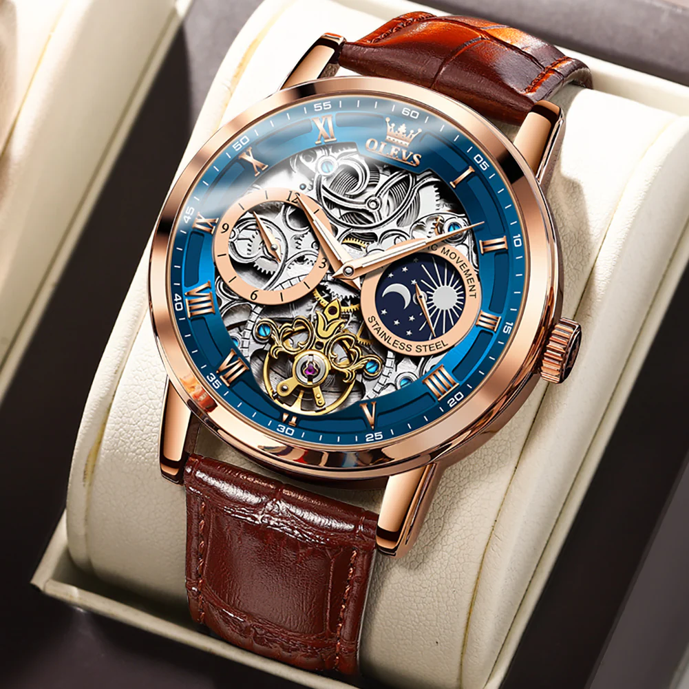 OLEVS 6670 Skeleton Watches for Mens Automatic Mechanical Self Winding Tourbillon Luxury Dress Wrist Watches Waterproof Luminous - Image 12
