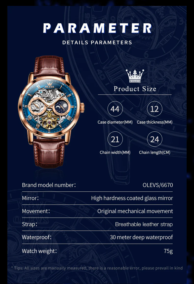 OLEVS 6670 Skeleton Watches for Mens Automatic Mechanical Self Winding Tourbillon Luxury Dress Wrist Watches Waterproof Luminous - Image 16