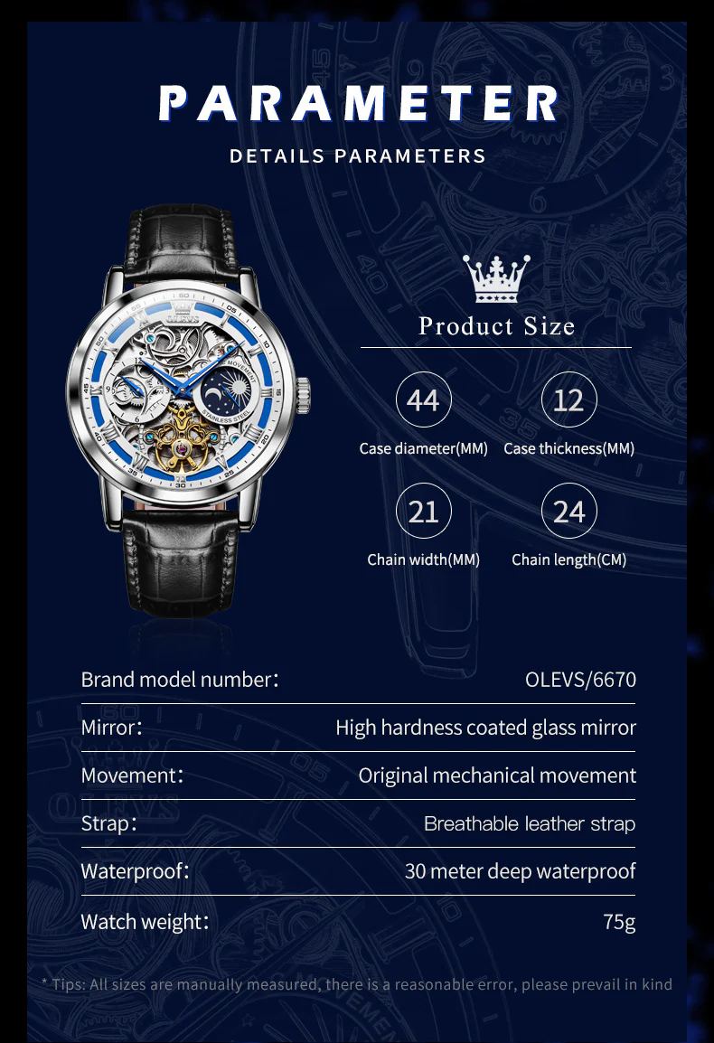 OLEVS 6670 Skeleton Watches for Mens Automatic Mechanical Self Winding Tourbillon Luxury Dress Wrist Watches Waterproof Luminous - Image 23