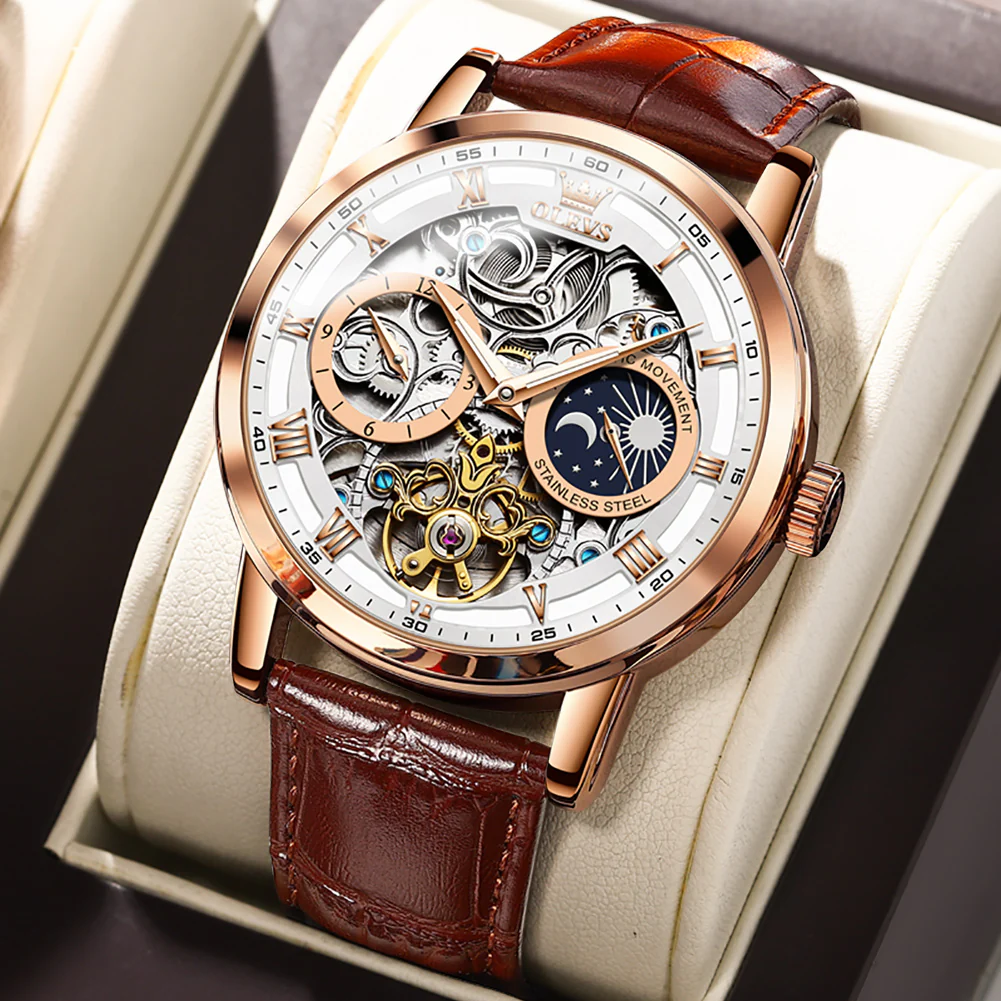 OLEVS 6670 Skeleton Watches for Mens Automatic Mechanical Self Winding Tourbillon Luxury Dress Wrist Watches Waterproof Luminous - Image 4