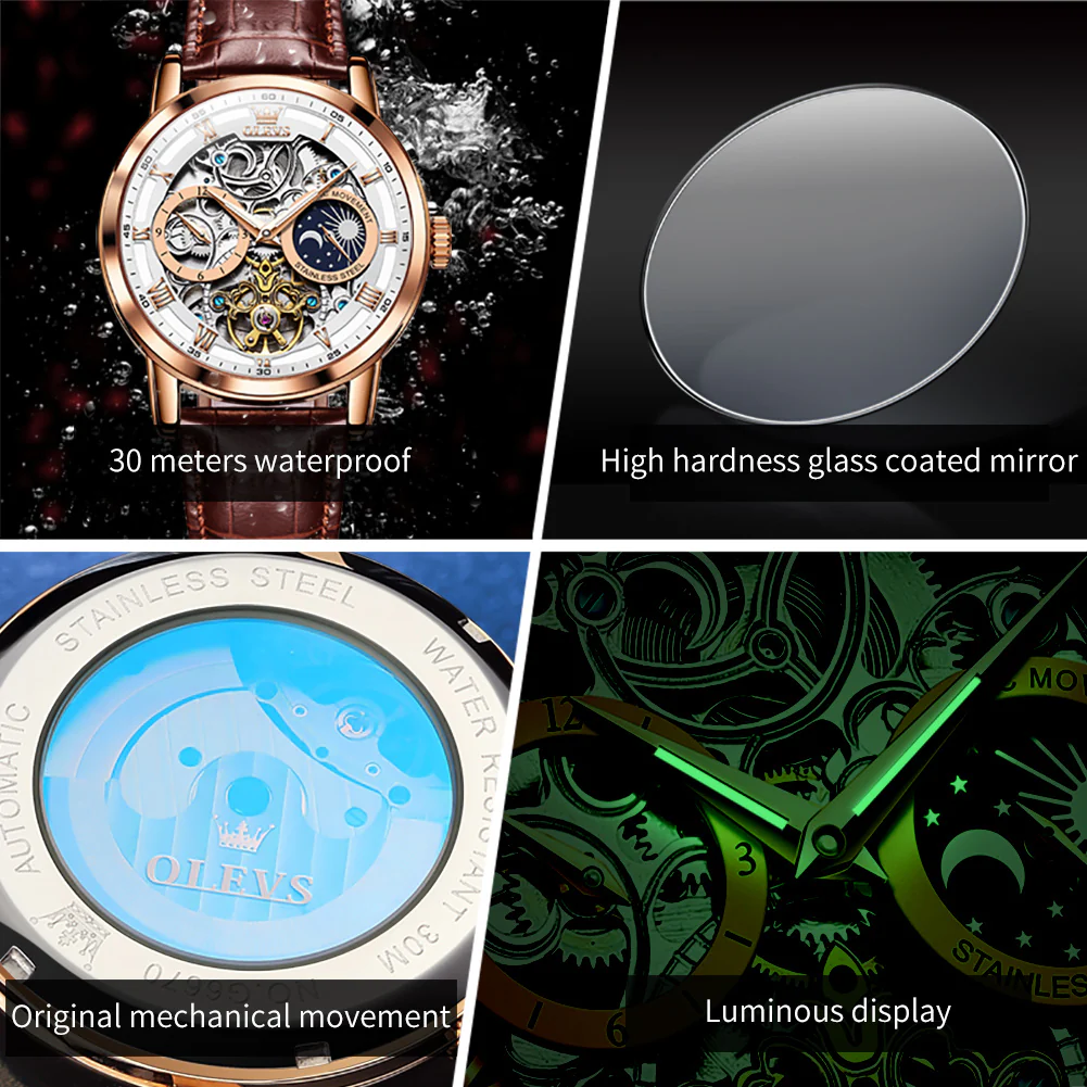 OLEVS 6670 Skeleton Watches for Mens Automatic Mechanical Self Winding Tourbillon Luxury Dress Wrist Watches Waterproof Luminous - Image 5