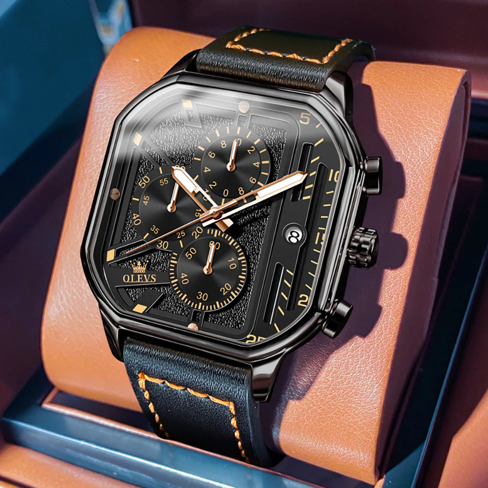 OLEVS 9950 Square Watches for Men Chronograph Dress Watch Sports Fashion Waterproof Luminous Casual Wrist Watches - Image 4