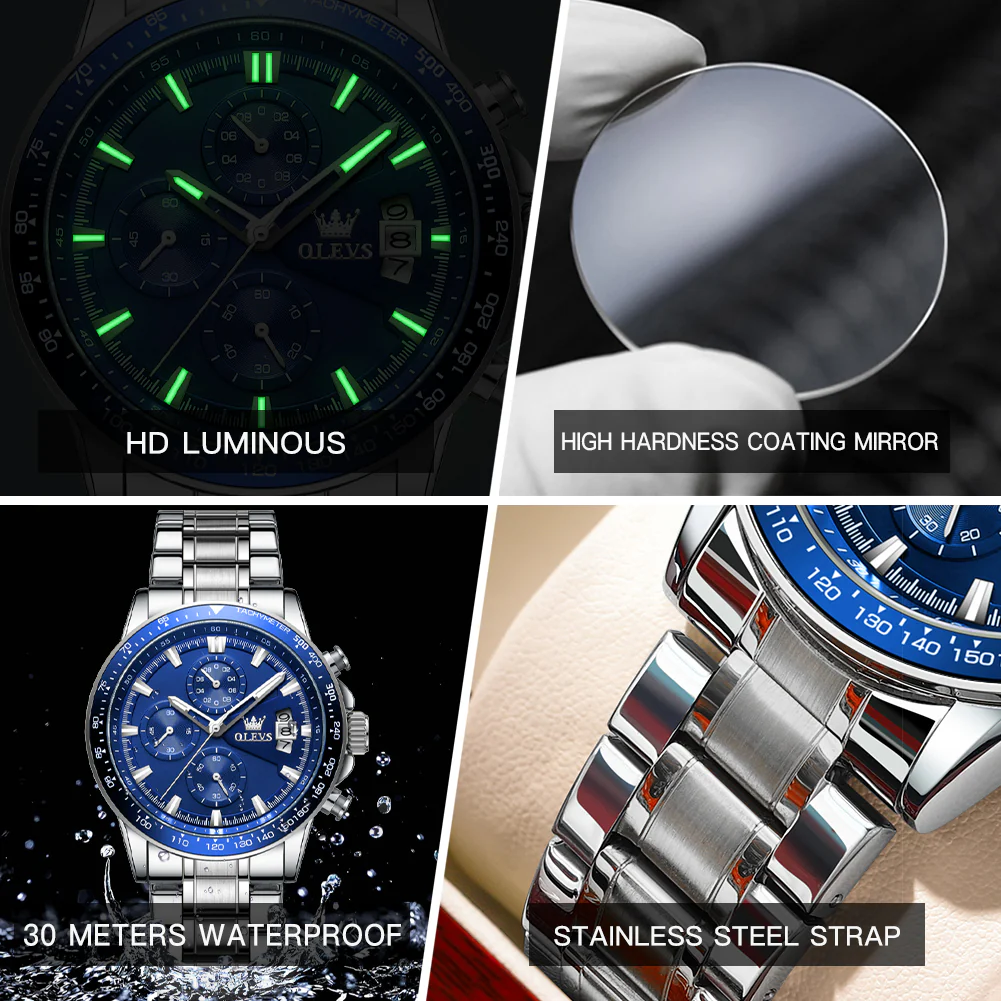 OLEVS TY705 Men's Quartz Watch, Elegant Business Style, 3 Sub-Dials, 3ATM Water Resistance, Luminous Hands - Image 5