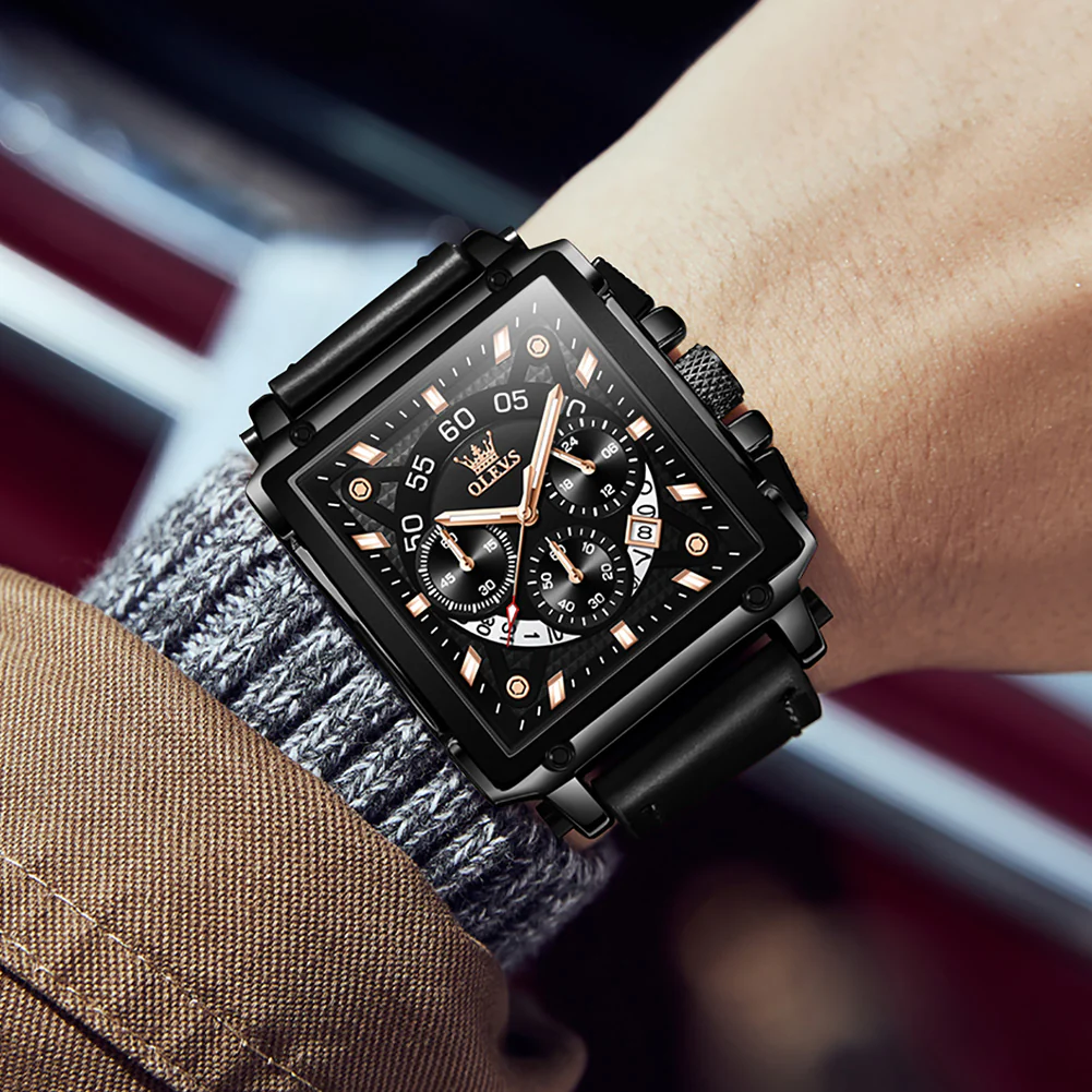 OLEVS 9919 Watches for Men Chronograph Fashion Dress Watch Waterproof Luminous Casual Square Wrist Watches - Image 10