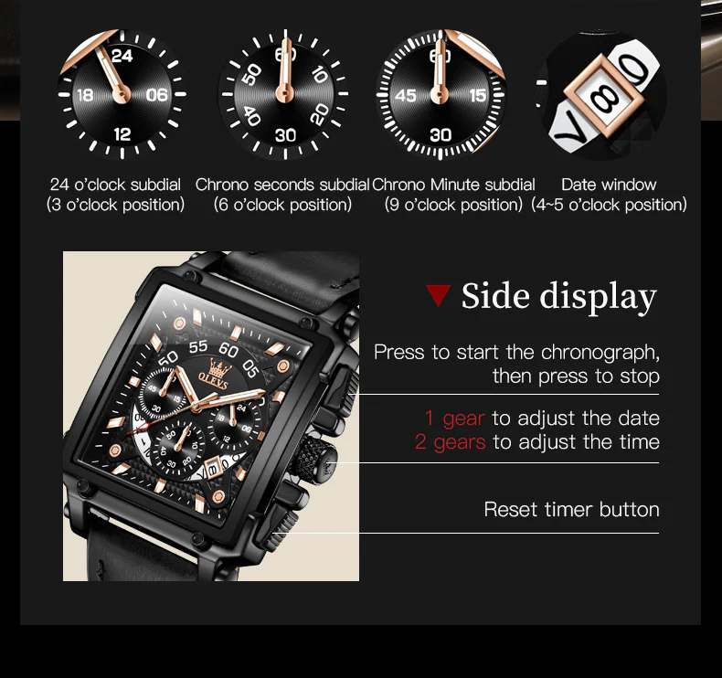 OLEVS 9919 Watches for Men Chronograph Fashion Dress Watch Waterproof Luminous Casual Square Wrist Watches - Image 13