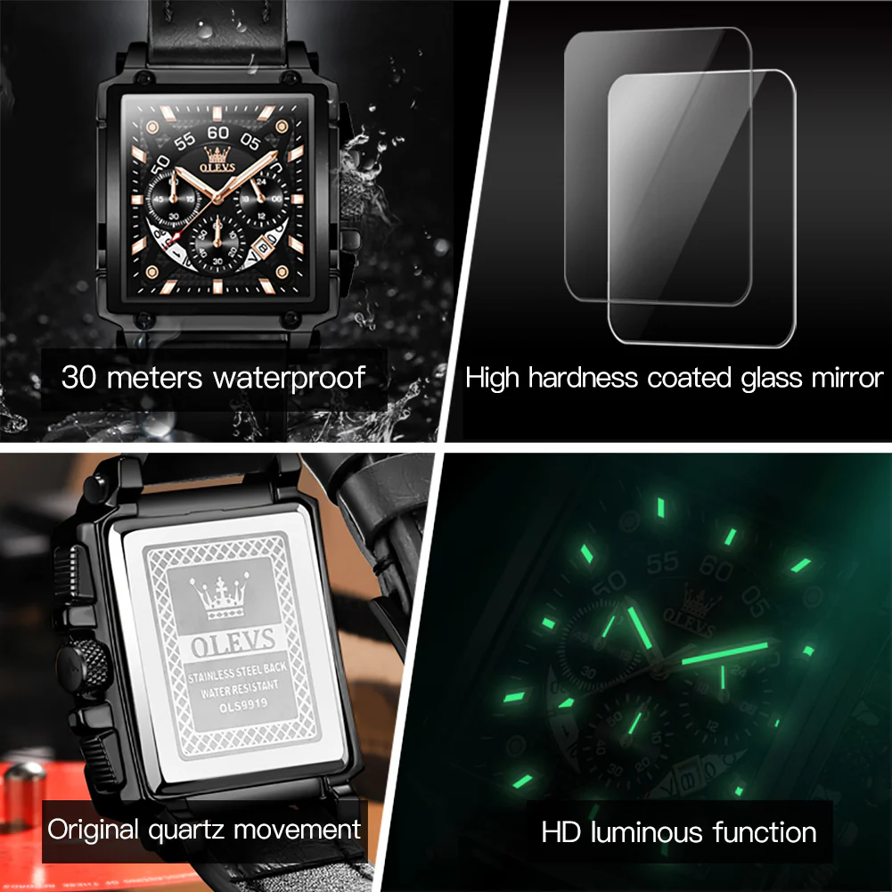 OLEVS 9919 Watches for Men Chronograph Fashion Dress Watch Waterproof Luminous Casual Square Wrist Watches - Image 14