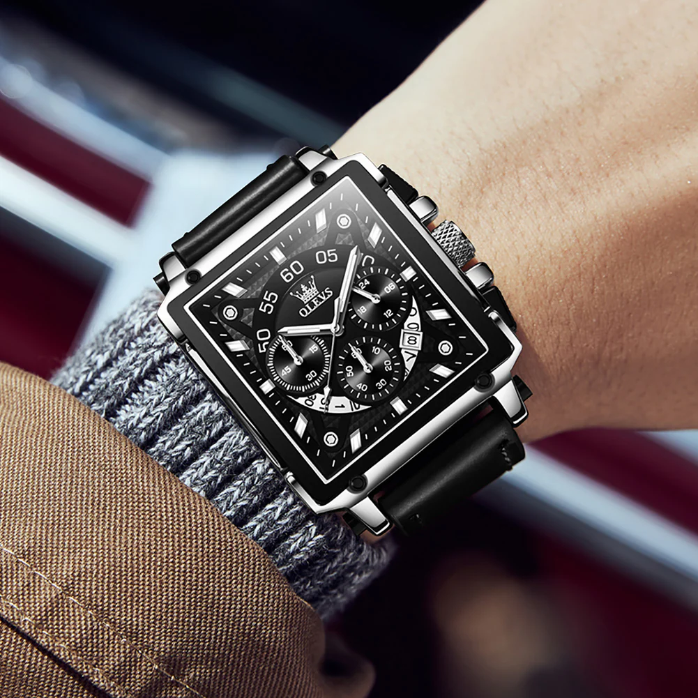 OLEVS 9919 Watches for Men Chronograph Fashion Dress Watch Waterproof Luminous Casual Square Wrist Watches - Image 18