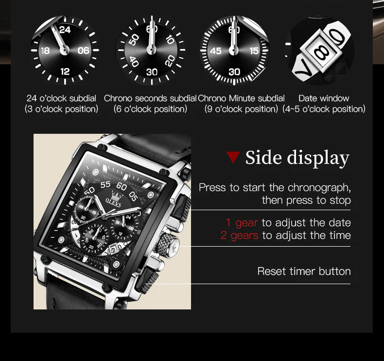 OLEVS 9919 Watches for Men Chronograph Fashion Dress Watch Waterproof Luminous Casual Square Wrist Watches - Image 21