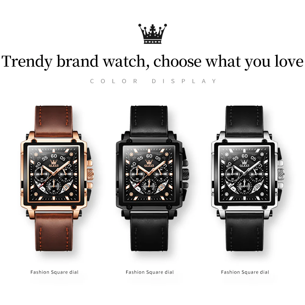 OLEVS 9919 Watches for Men Chronograph Fashion Dress Watch Waterproof Luminous Casual Square Wrist Watches - Image 23