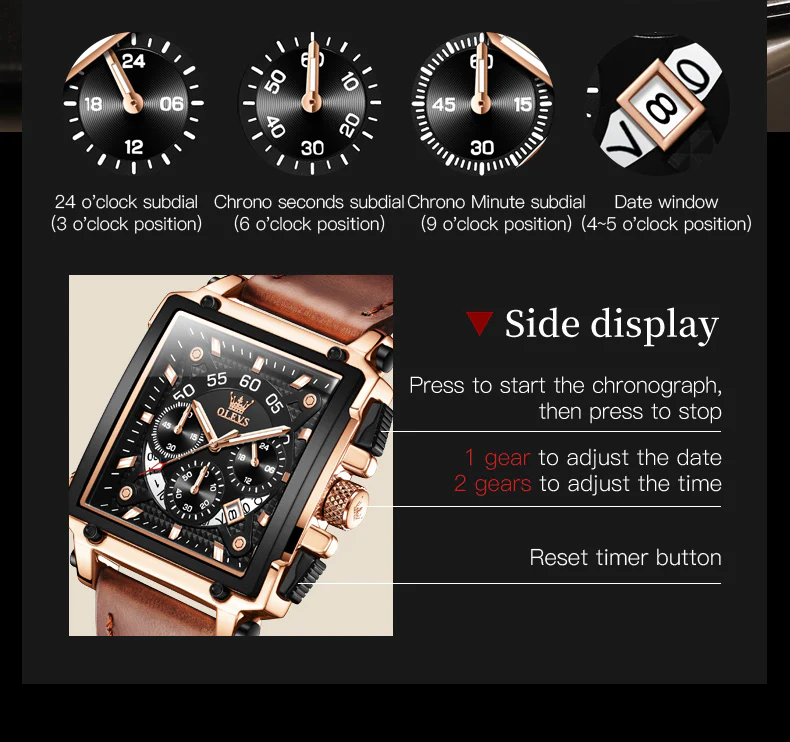 OLEVS 9919 Watches for Men Chronograph Fashion Dress Watch Waterproof Luminous Casual Square Wrist Watches - Image 5