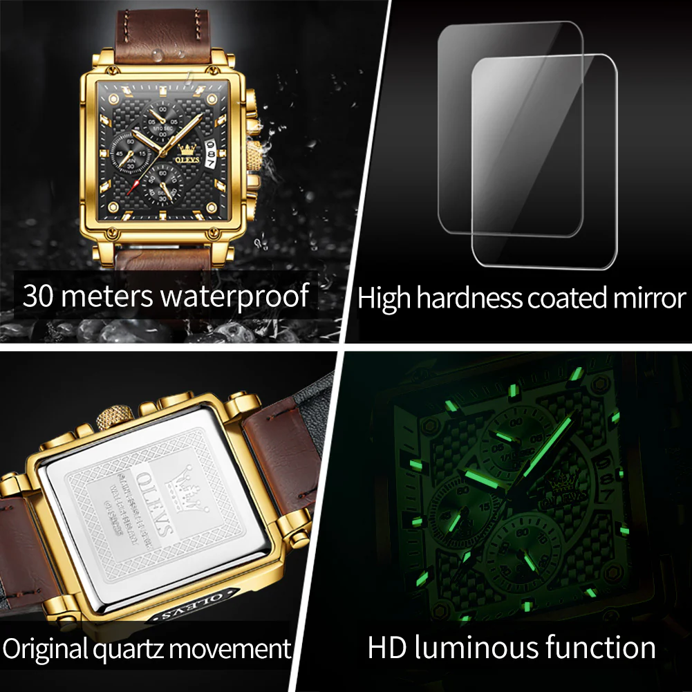 OLEVS 9925 Watches for Men Chronograph Fashion Dress Watch Waterproof Luminous Casual Square Wrist Watches - Image 13