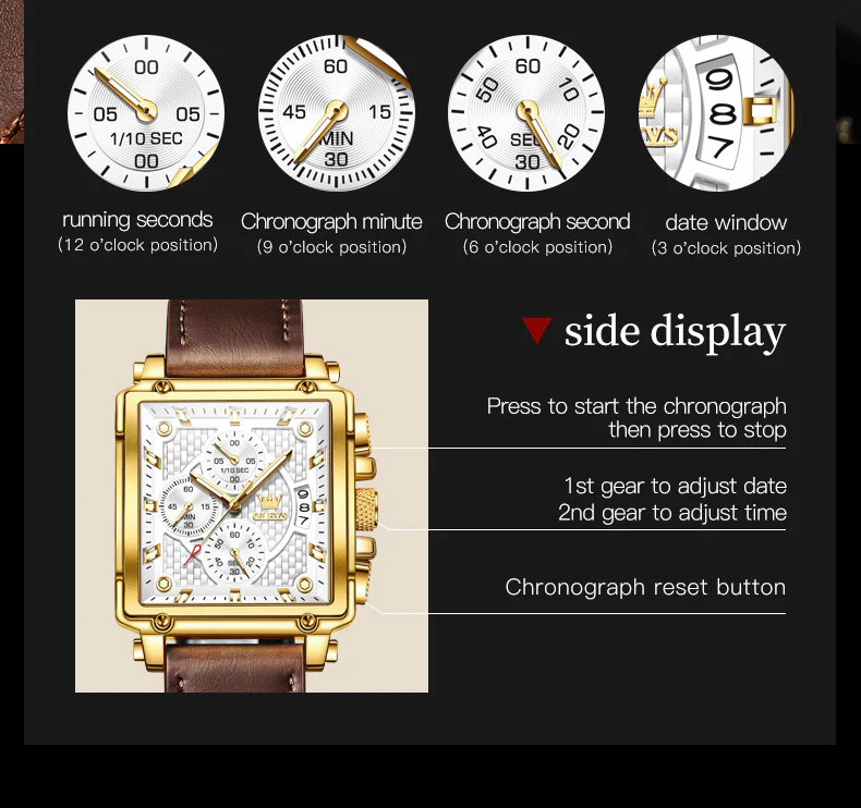 OLEVS 9925 Watches for Men Chronograph Fashion Dress Watch Waterproof Luminous Casual Square Wrist Watches - Image 19