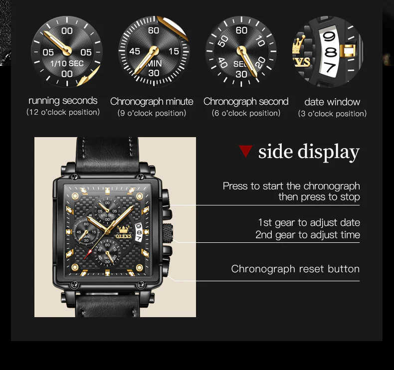 OLEVS 9925 Watches for Men Chronograph Fashion Dress Watch Waterproof Luminous Casual Square Wrist Watches - Image 26