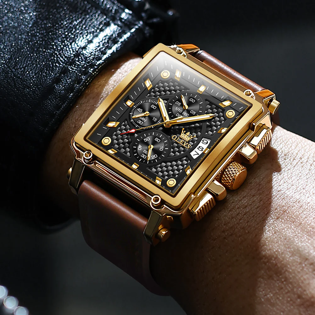 OLEVS 9925 Watches for Men Chronograph Fashion Dress Watch Waterproof Luminous Casual Square Wrist Watches - Image 9