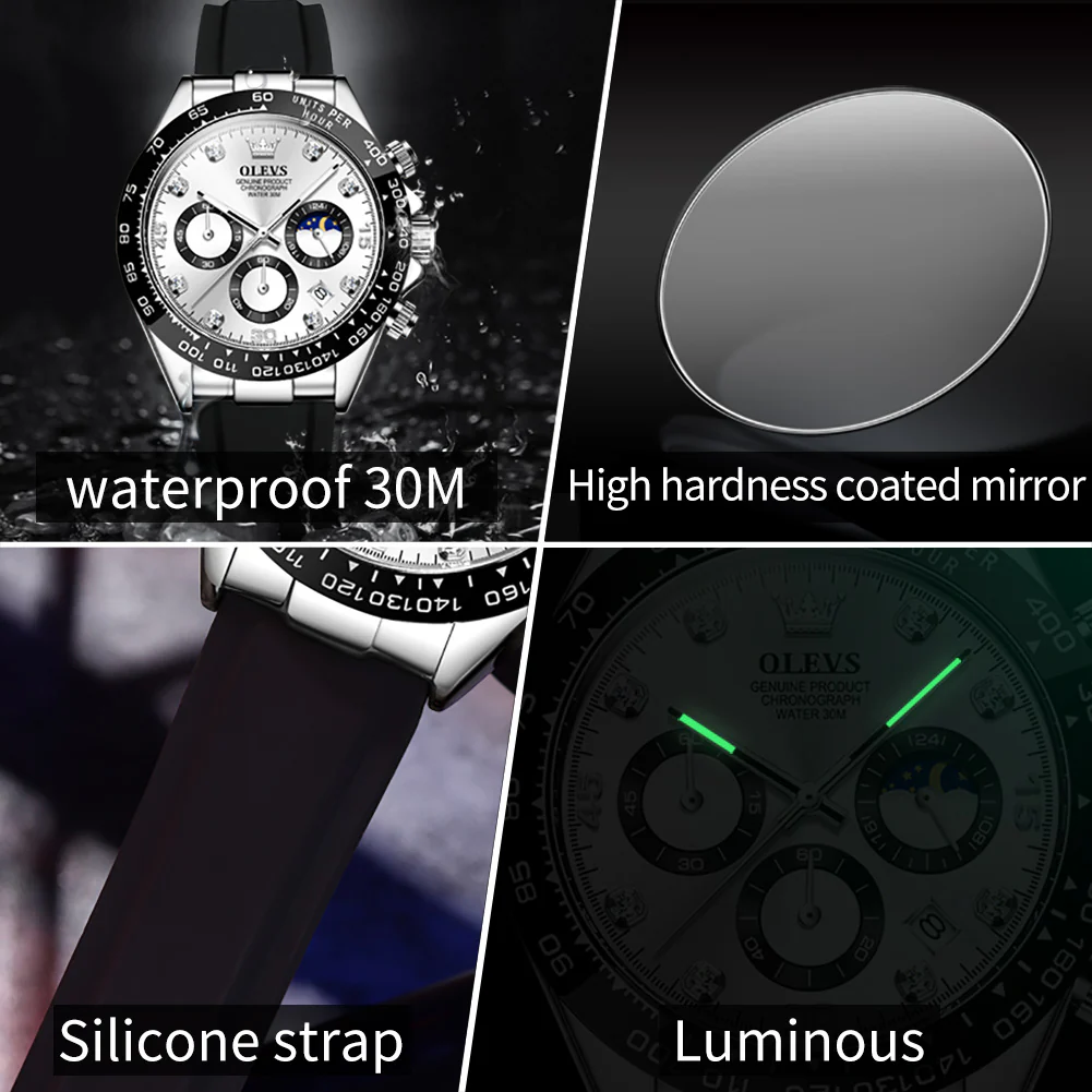 OLEVS 2875 Watches for Men Chronograph Multifunction Diamond Luminous Waterproof Silicone Wrist Watches - Image 11