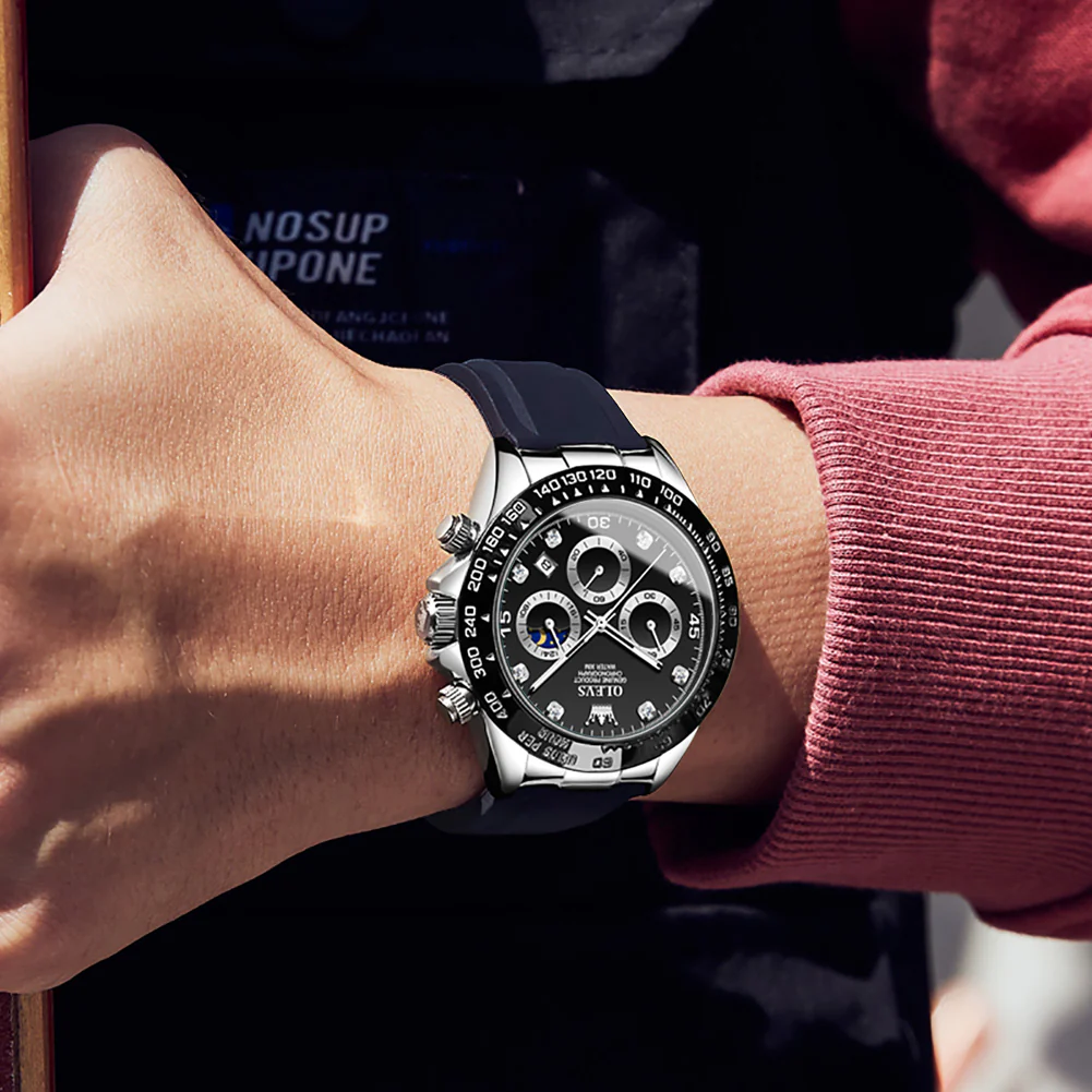 OLEVS 2875 Watches for Men Chronograph Multifunction Diamond Luminous Waterproof Silicone Wrist Watches - Image 14