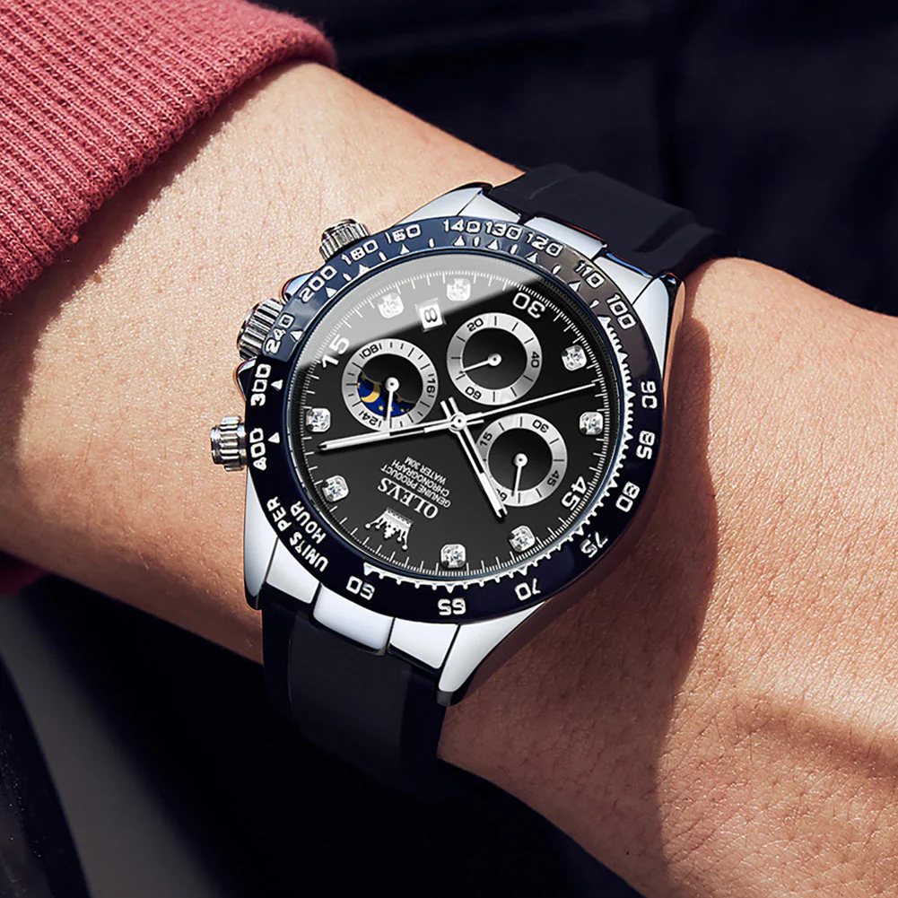 OLEVS 2875 Watches for Men Chronograph Multifunction Diamond Luminous Waterproof Silicone Wrist Watches - Image 15