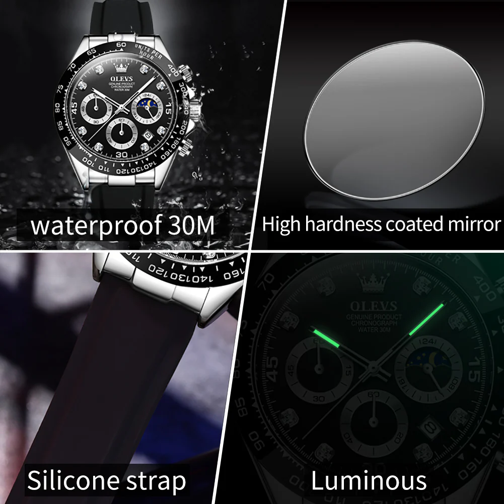 OLEVS 2875 Watches for Men Chronograph Multifunction Diamond Luminous Waterproof Silicone Wrist Watches - Image 17