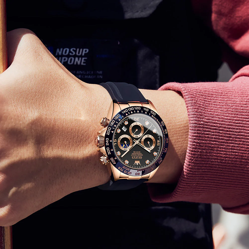 OLEVS 2875 Watches for Men Chronograph Multifunction Diamond Luminous Waterproof Silicone Wrist Watches - Image 20